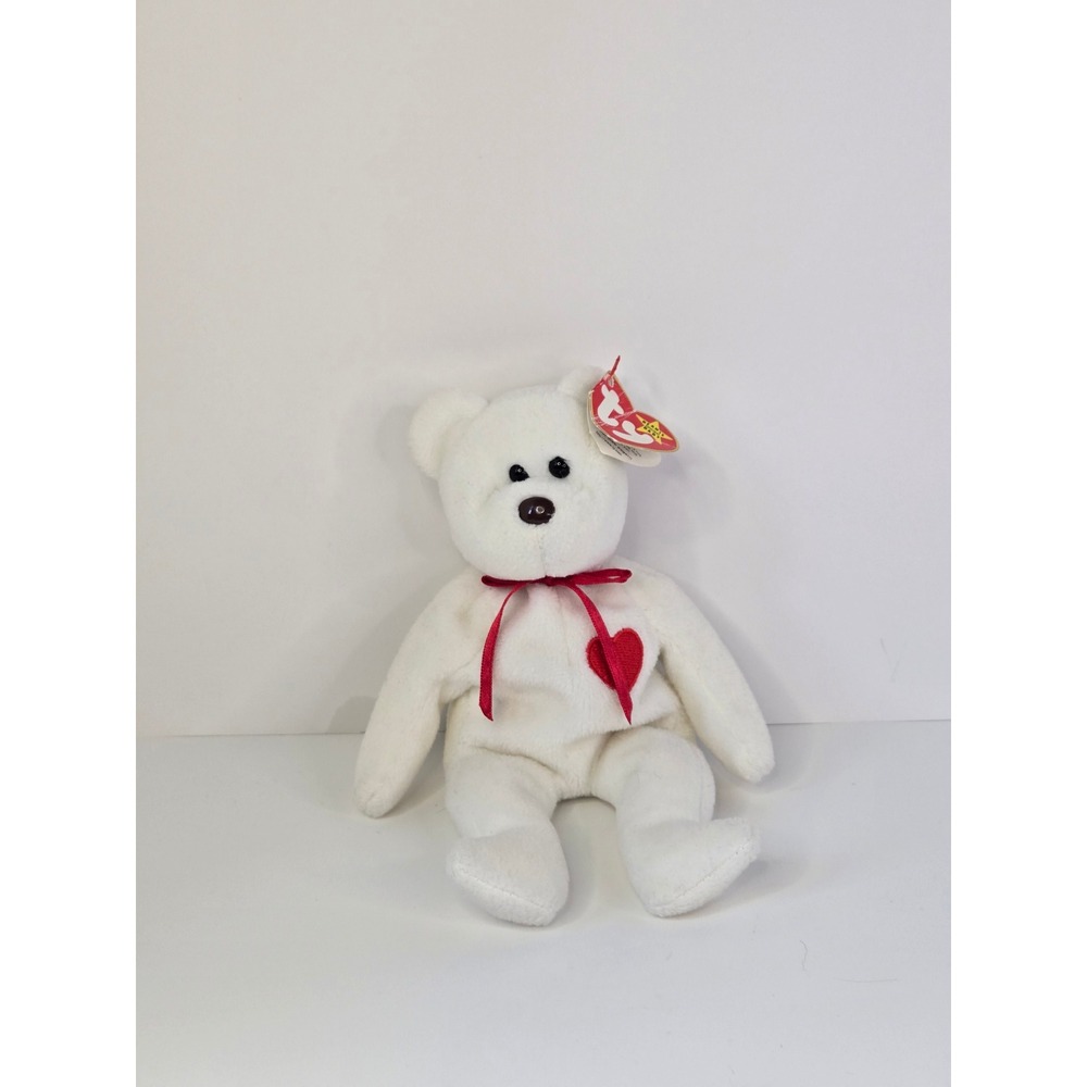 Ty Beanie Baby Valentino Bear White Plush Red Heart Style 4058 1994 Vintage